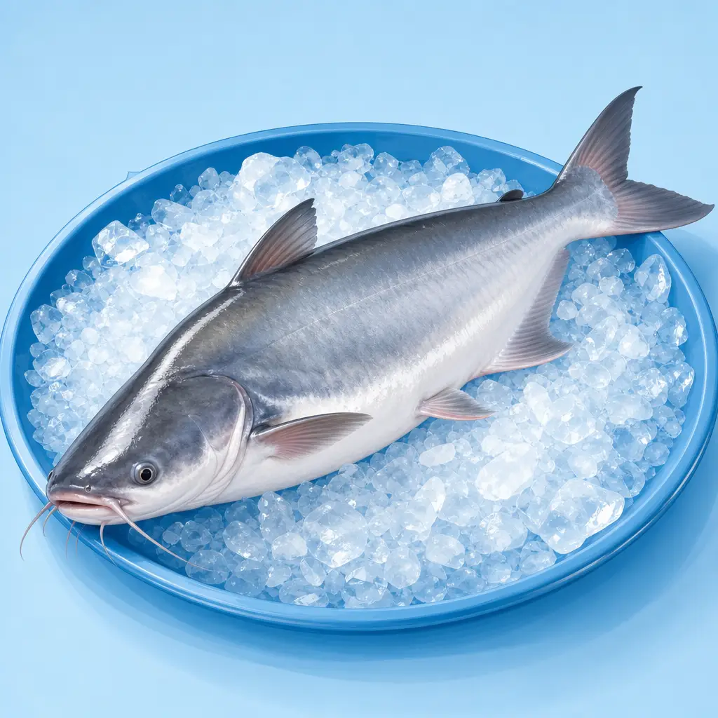 Ilustrasi ikan patin segar di atas es